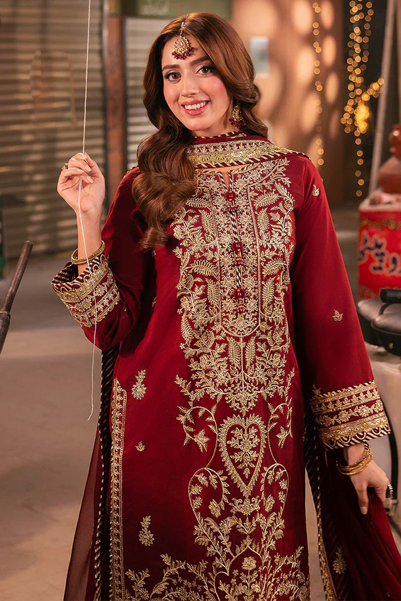 Asim Jofa Twested Silk Salwar Suit in Maroon