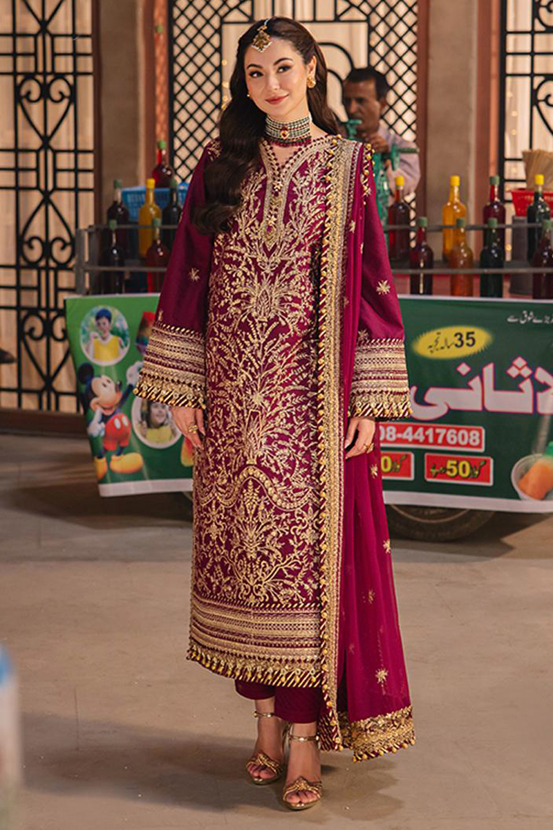 Asim Jofa Twested Silk Salwar Suit in Megenta