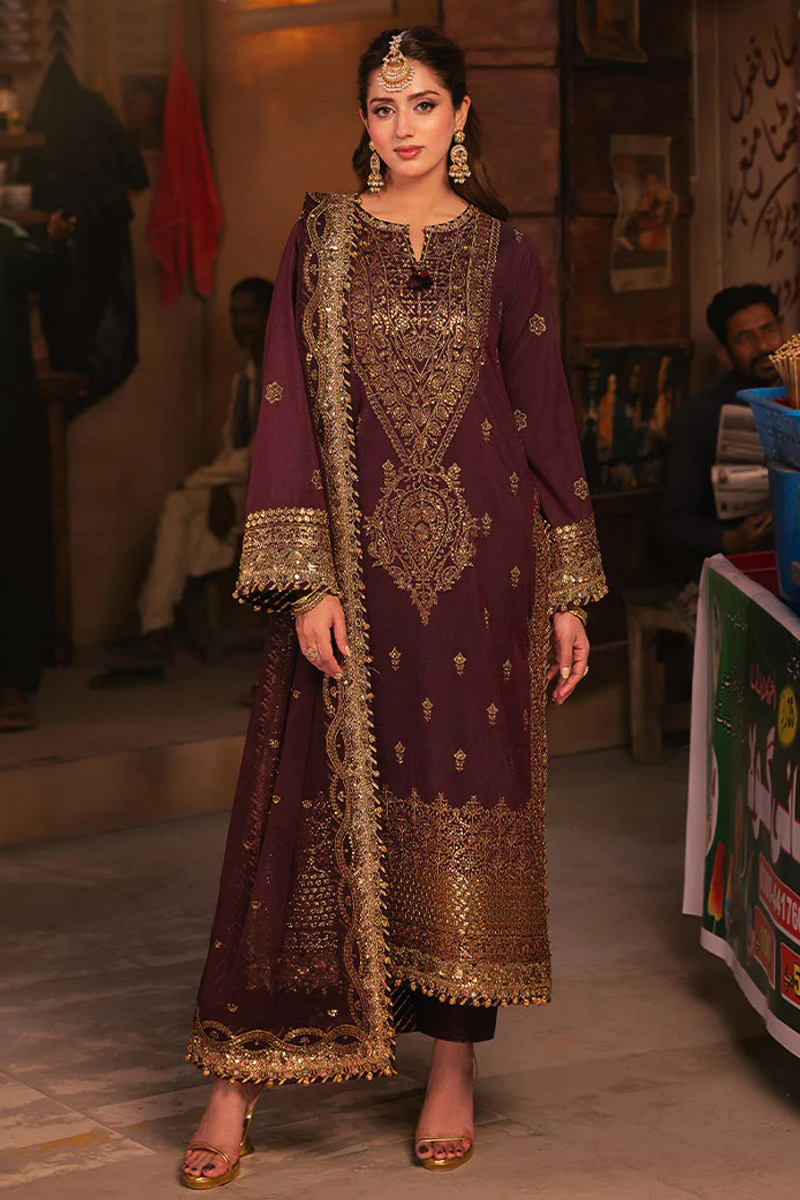 Asim Jofa Twested Silk Salwar Suit in Purple