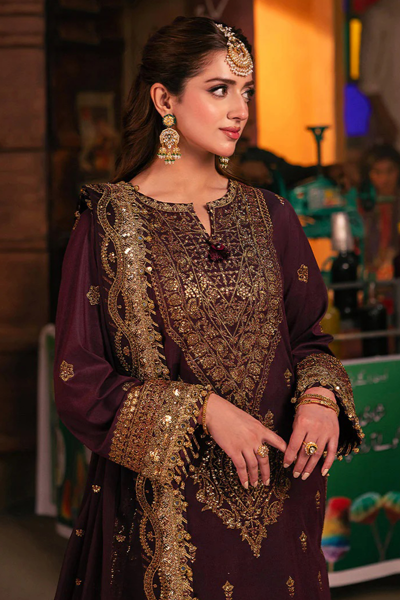 Asim Jofa Twested Silk Salwar Suit in Purple