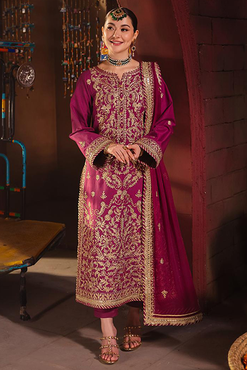 Asim Jofa Twested Silk Salwar Suit in Purple