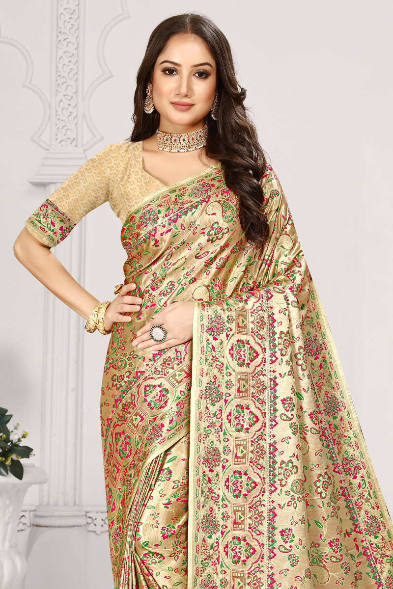 Designer Silk Saree Stone Work In BeigeDesigner Silk Saree Stone Work In Beige