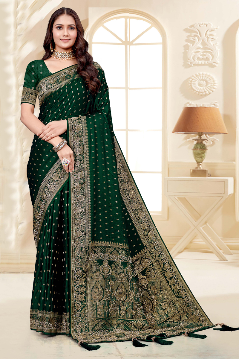 Designer Silk Saree Stone Work In Green