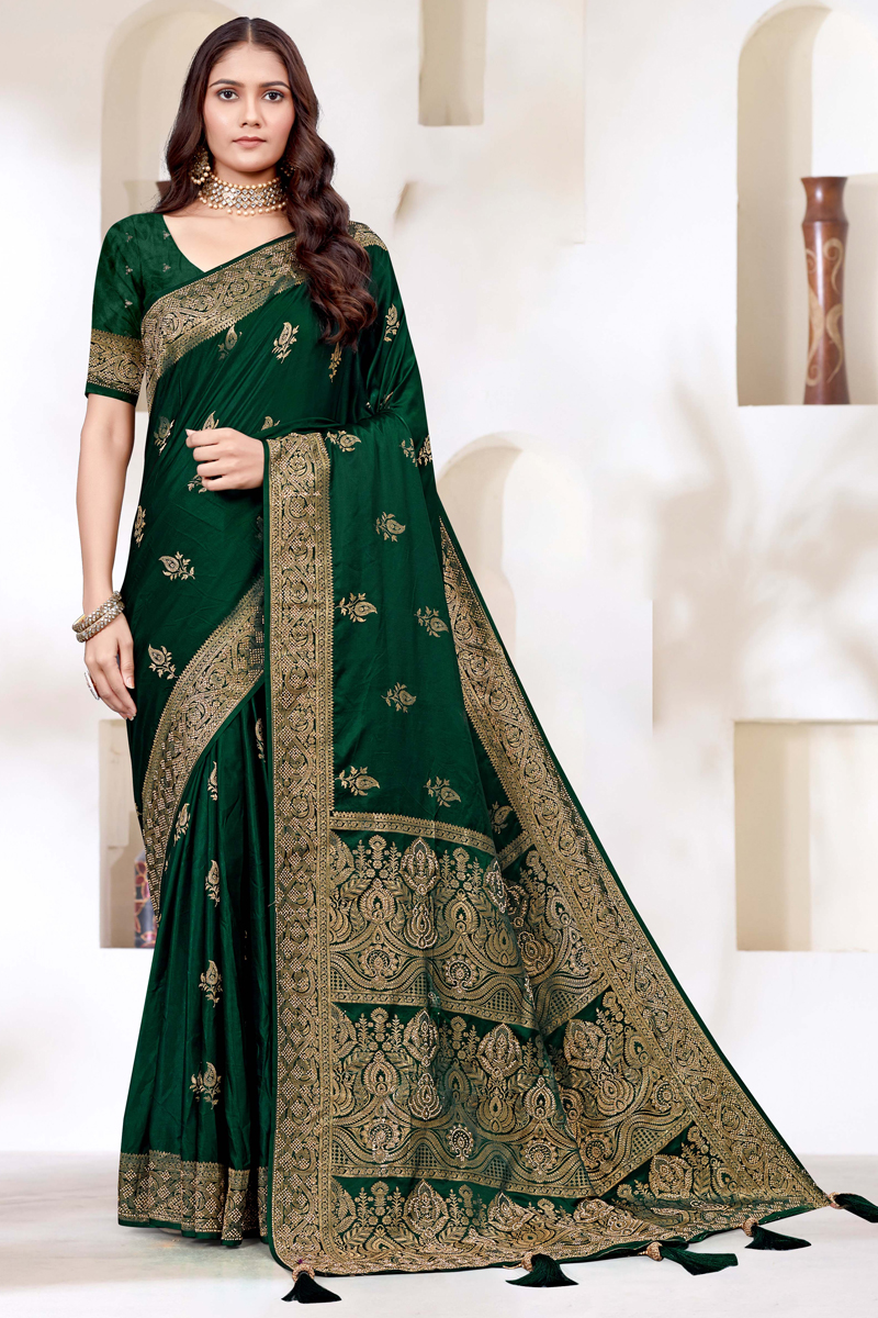 Designer Silk Saree Stone Work In Green