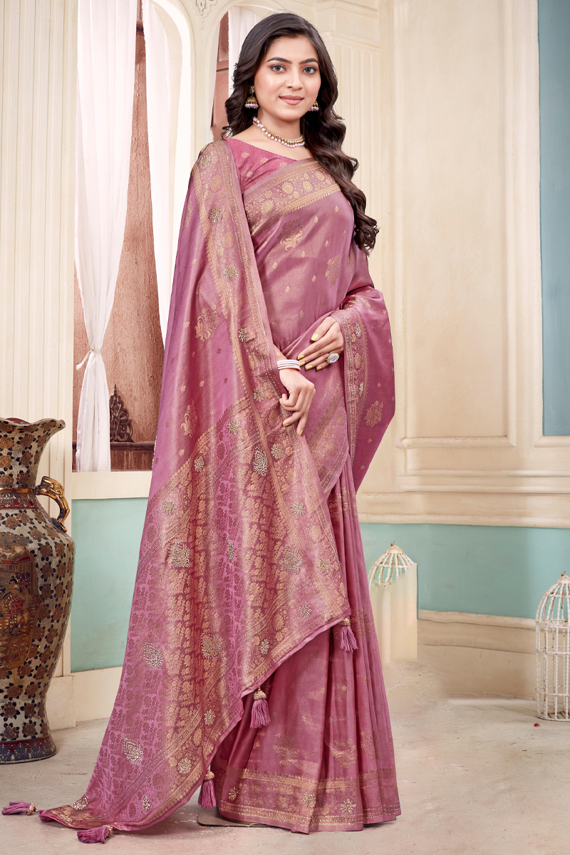 Designer Silk Saree Stone Work In Purple