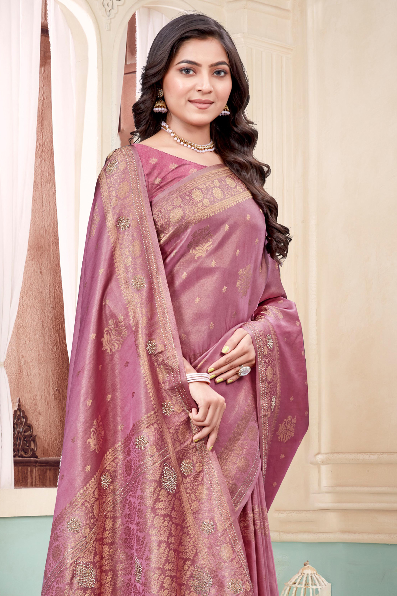 Designer Silk Saree Stone Work In Purple