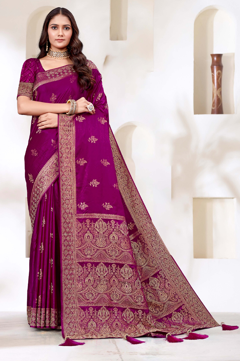 Designer Silk Saree Stone Work In Purple