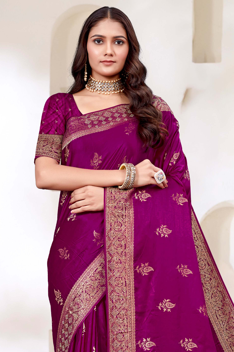 Designer Silk Saree Stone Work In Purple