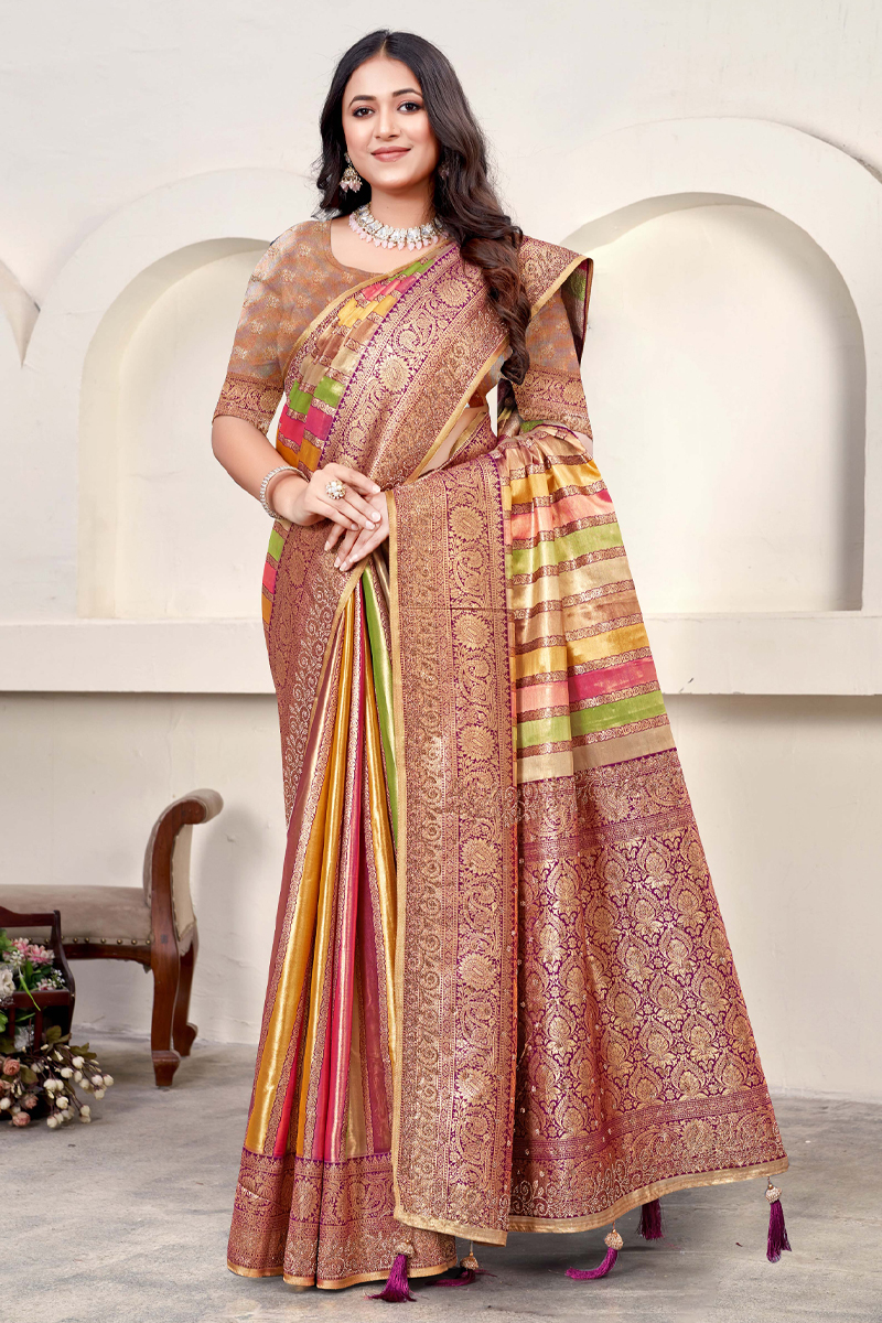 Designer Silk Saree Stone Work In Purple