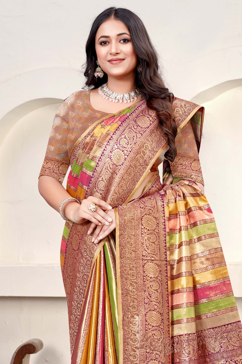 Designer Silk Saree Stone Work In Purple