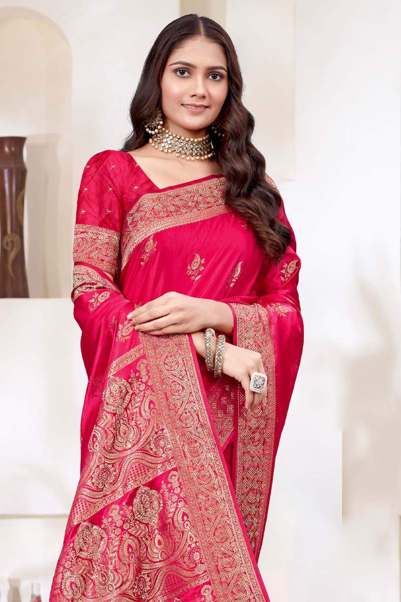 Embroidered Designer Silk Saree In Pink