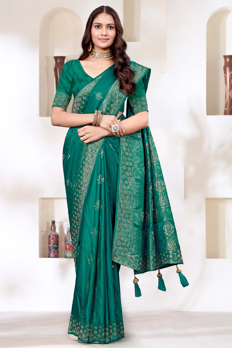 Designer Silk Saree Stone Works In Green