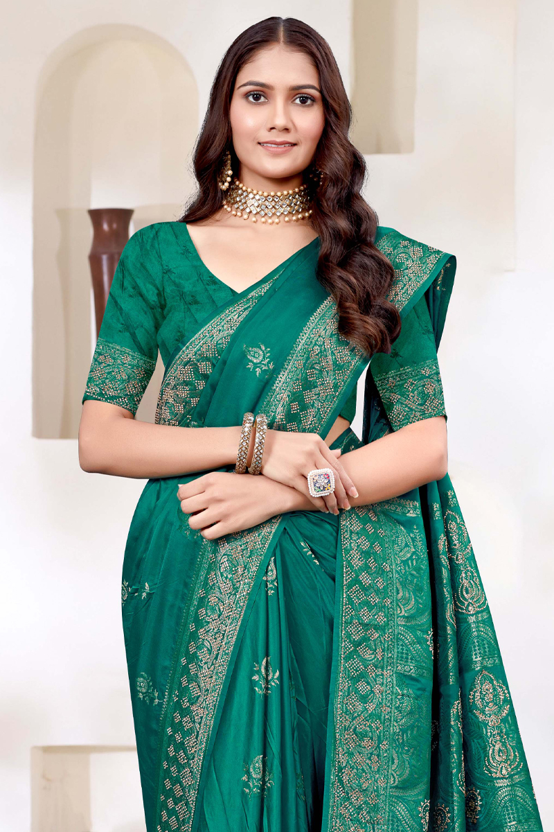 Designer Silk Saree Stone Works In Green