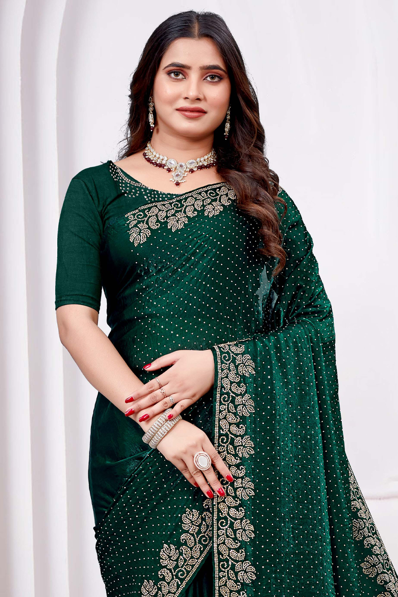 Embroidered Designer Georgette Saree In Green