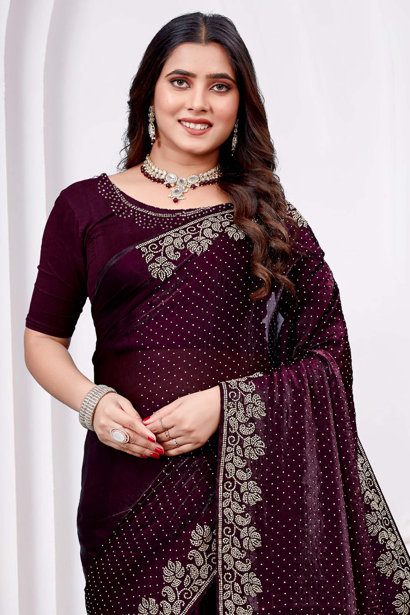 Embroidered Designer Georgette Saree In Purple