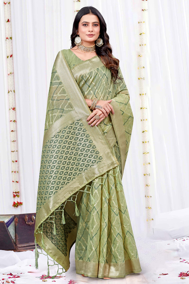 Embroidered Designer Silk Saree In Green