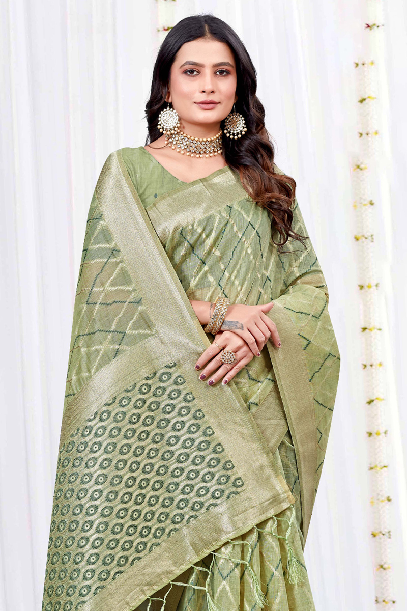 Embroidered Designer Silk Saree In Green