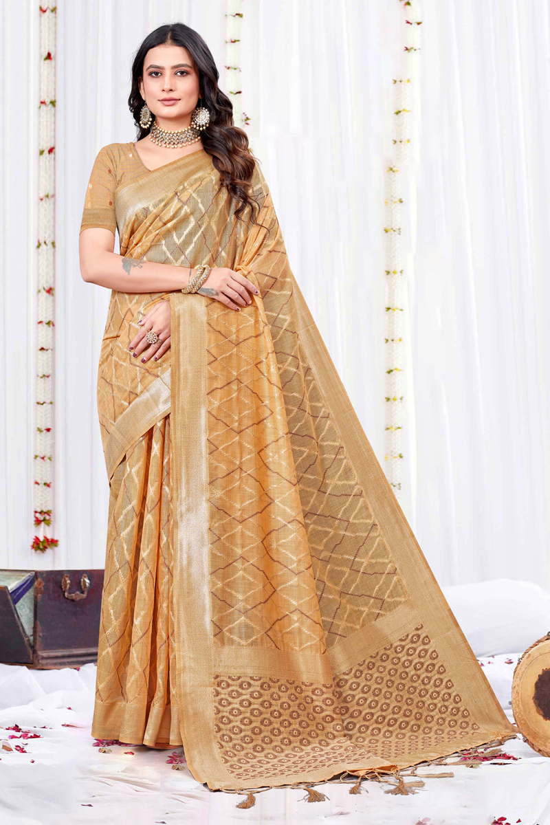 Embroidered Designer Silk Saree In Orange