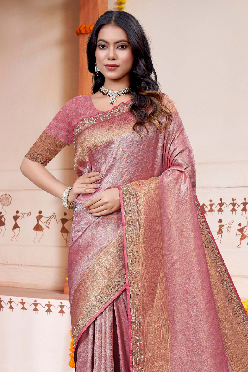 Embroidered Designer Silk Saree In Pink