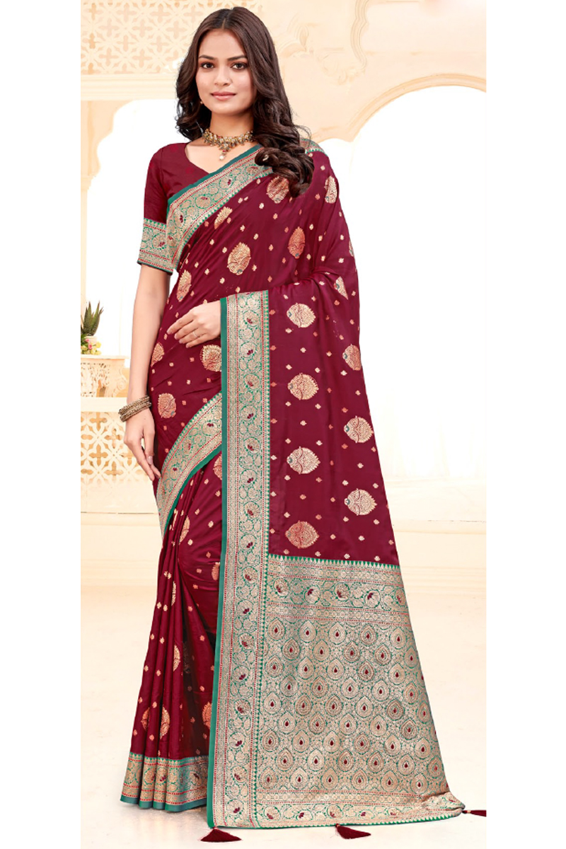 Katan Silk Saree In Maroon