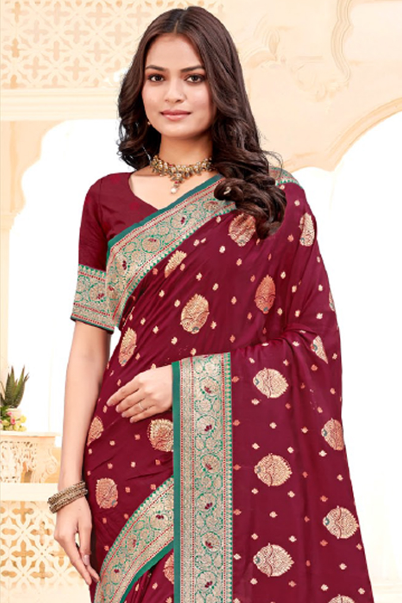 Katan Silk Saree In Maroon