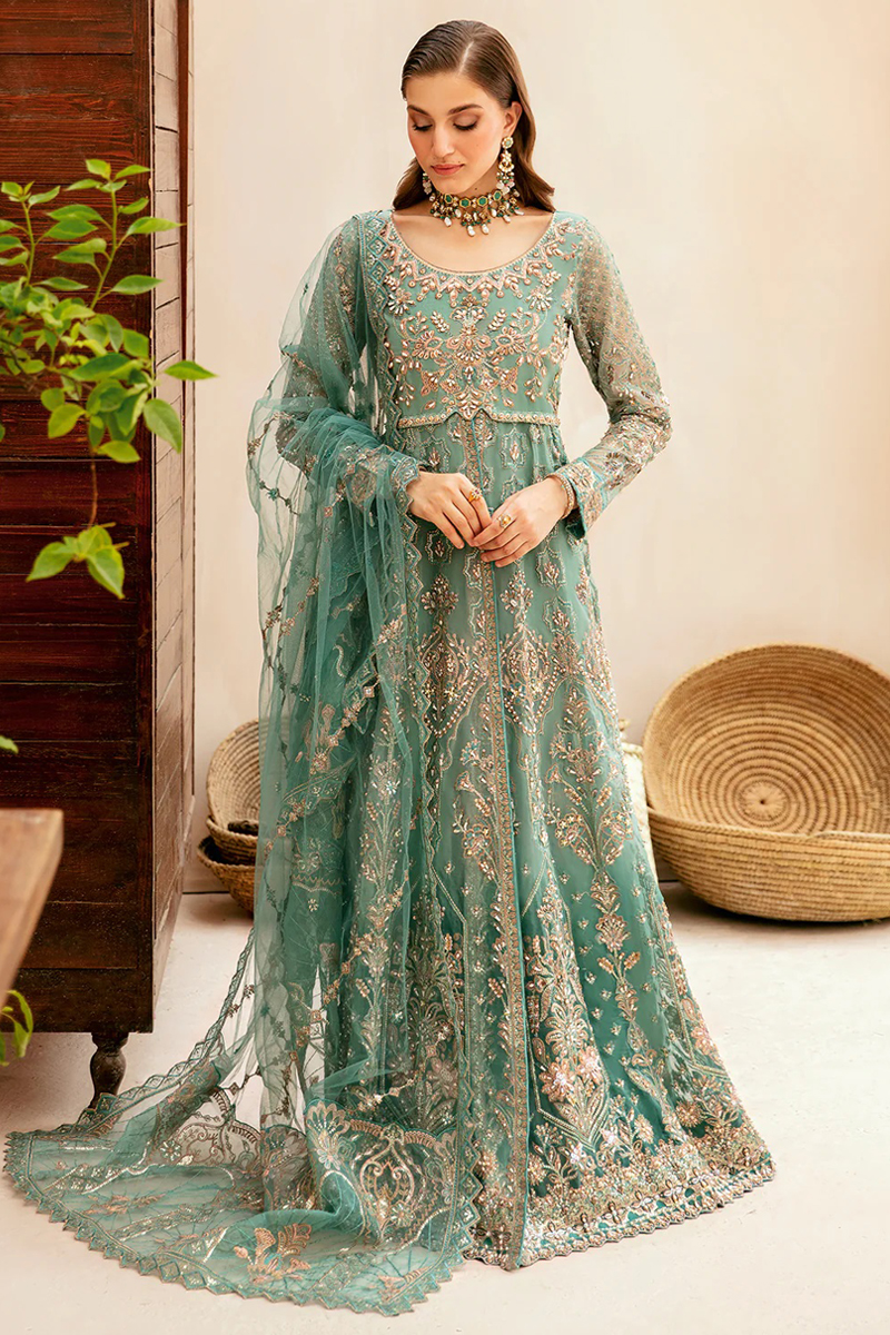 Ramsha Organza Gown in Cyan