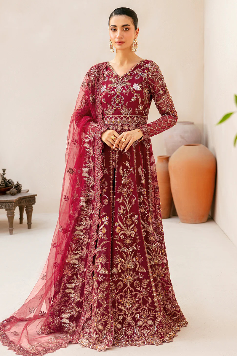 Ramsha Organza Gown in Maroon