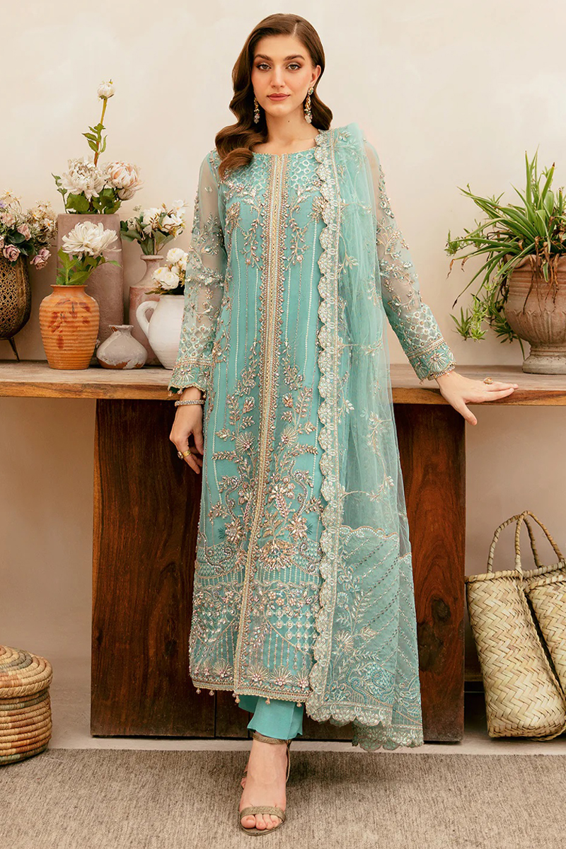 Ramsha Organza Salwar Suit in Cyan