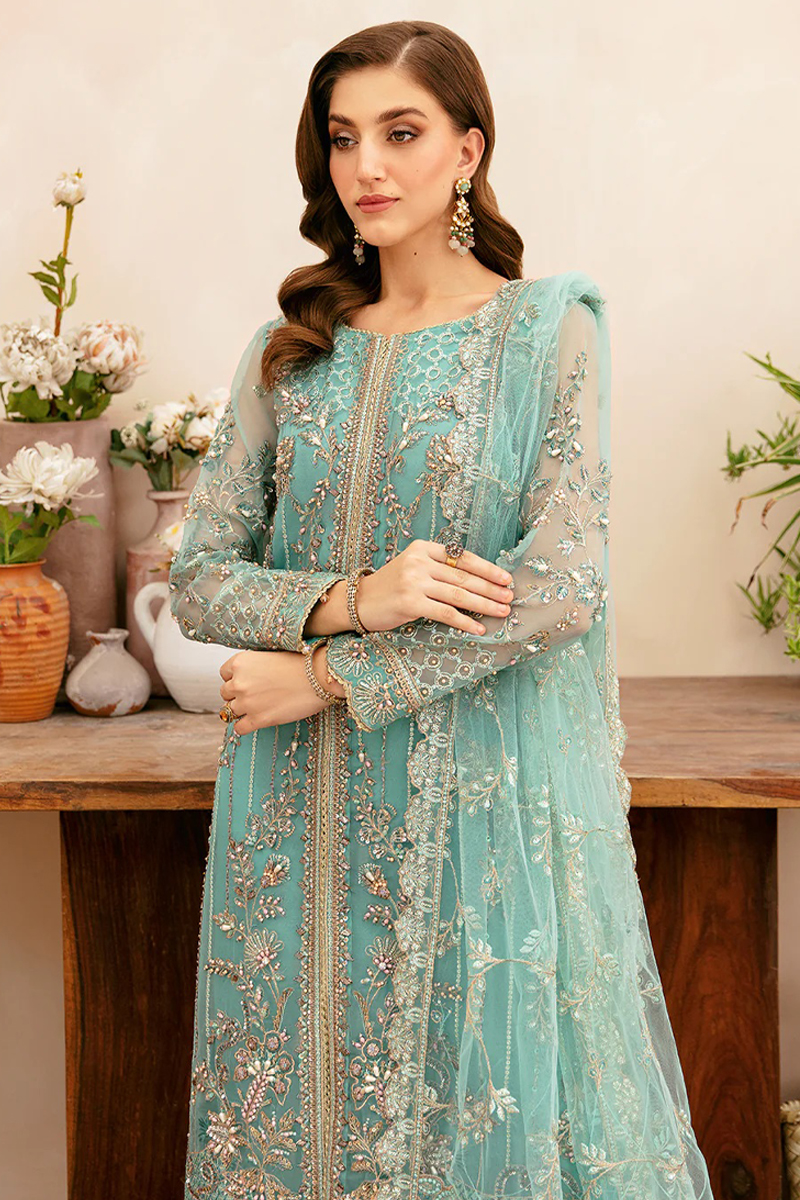 Ramsha Organza Salwar Suit in Cyan