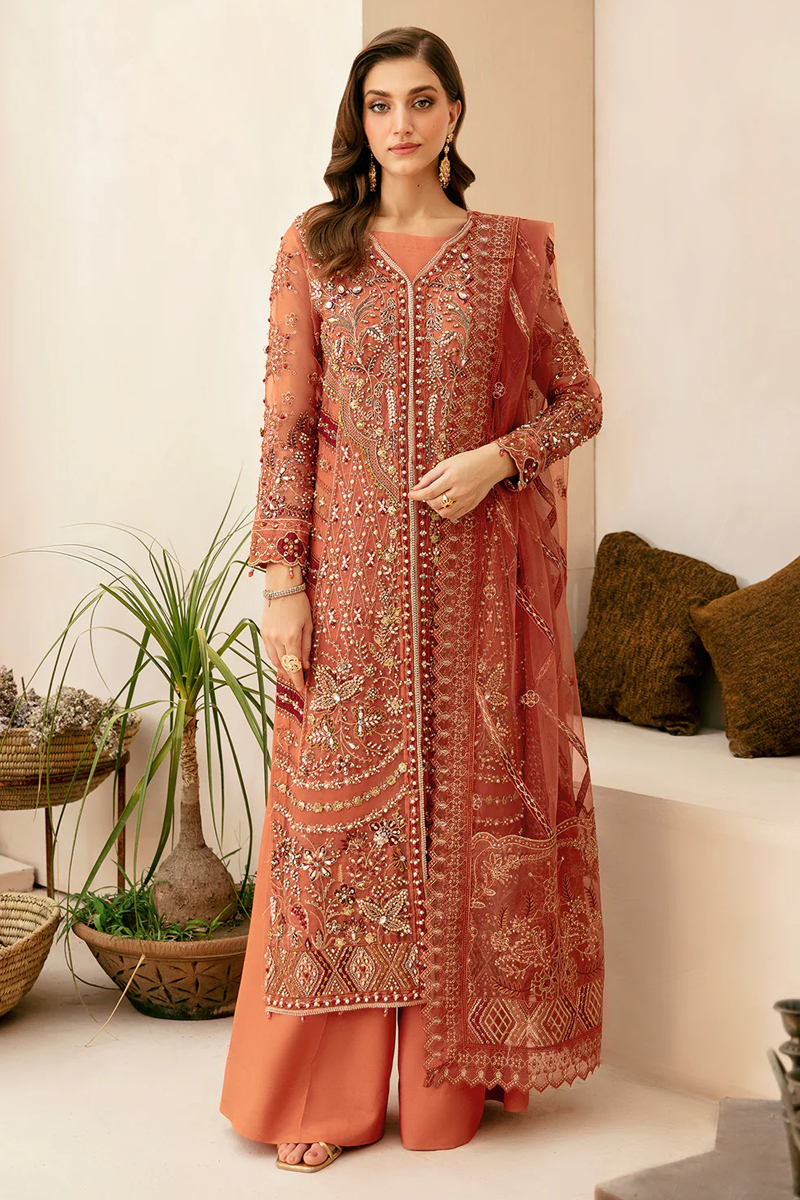 Ramsha Organza Salwar Suit in Orange