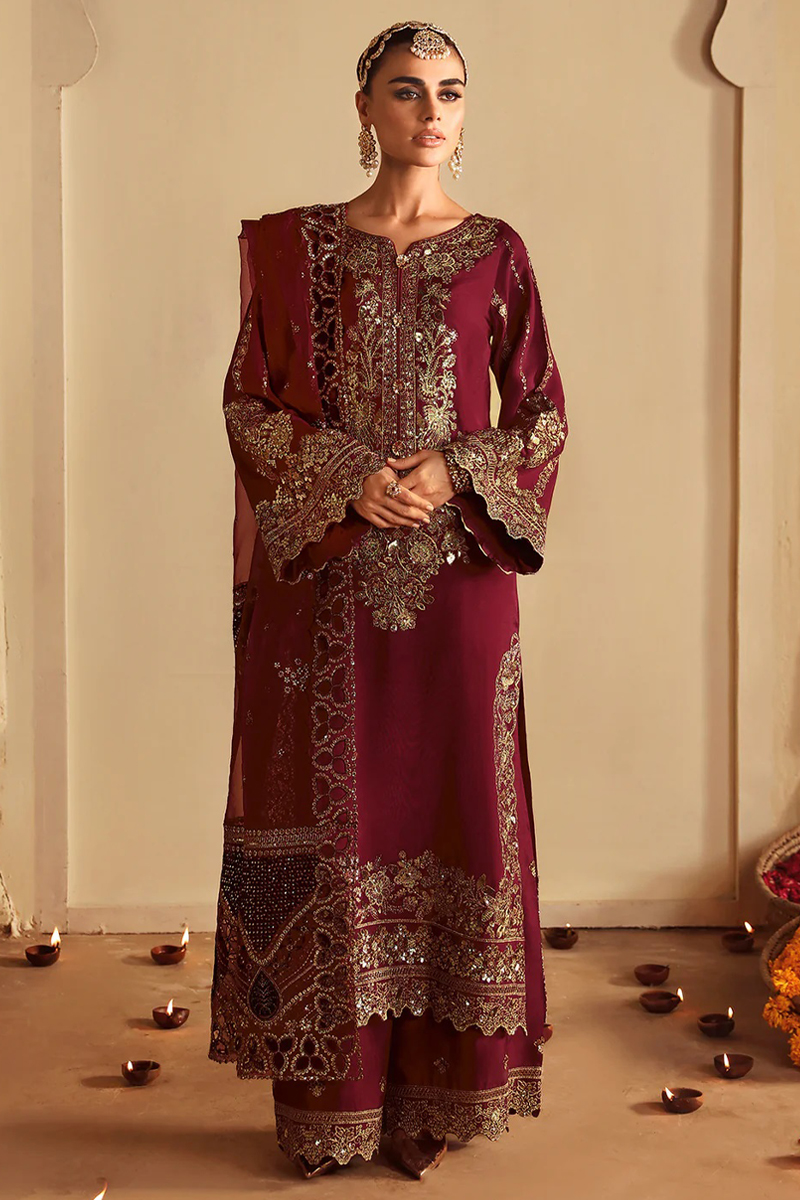 Ramsha Pemium Raw Silk in Maroon