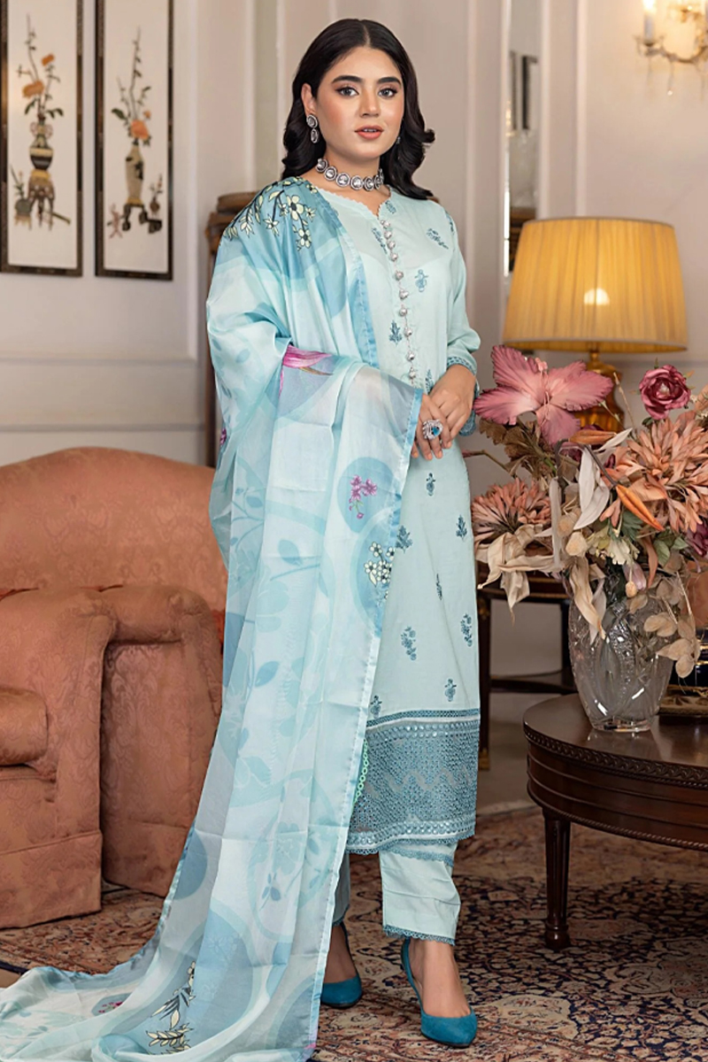 Regalia Embroidered Lawn In Cyan