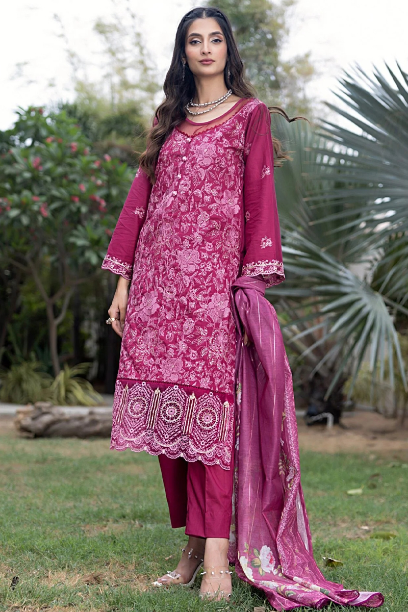 Regalia Embroidered Lawn In Maroon