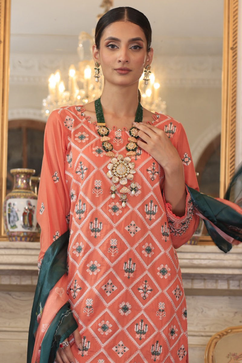 Regalia Embroidered Lawn In Orange