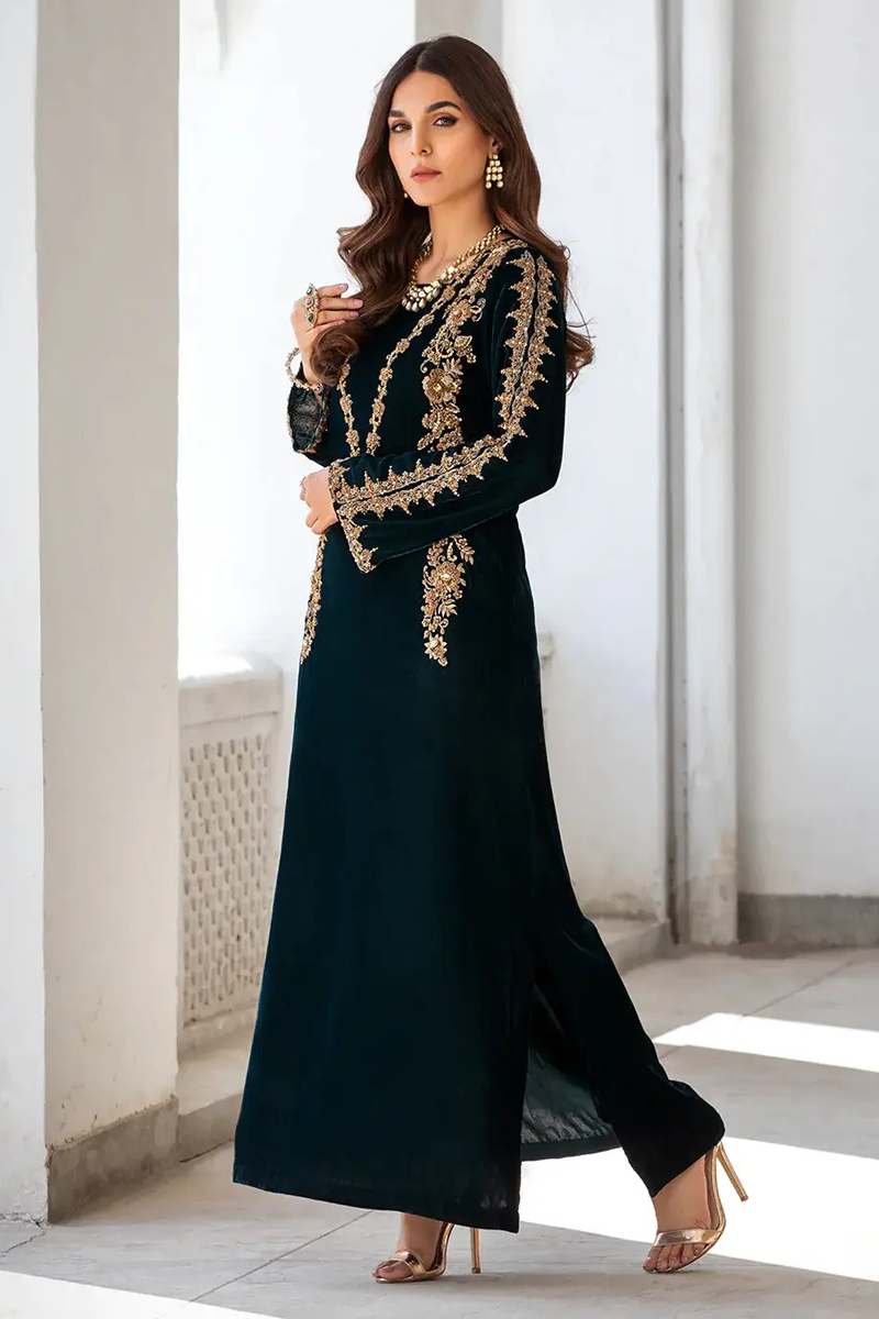 Zara Heavily Embellished Gown In Velvet