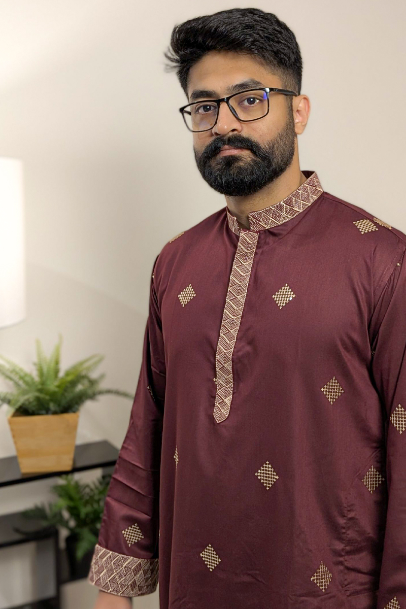 Embroidered Punjabi In Maroon