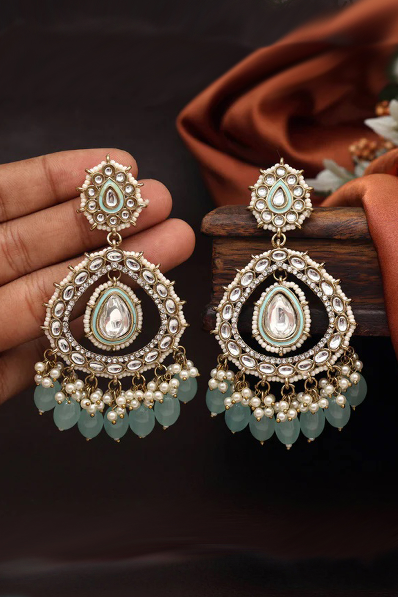 Kundan Earrings In Blue