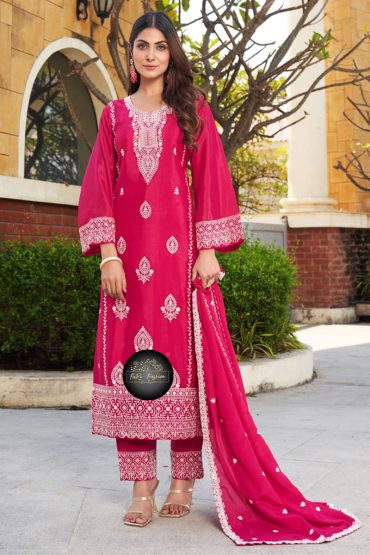 Embroidered Silk Salwar Suit In Red