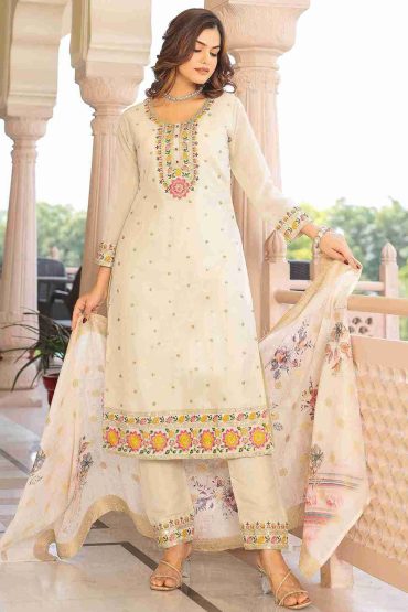Silk Salwar Suit In Beige