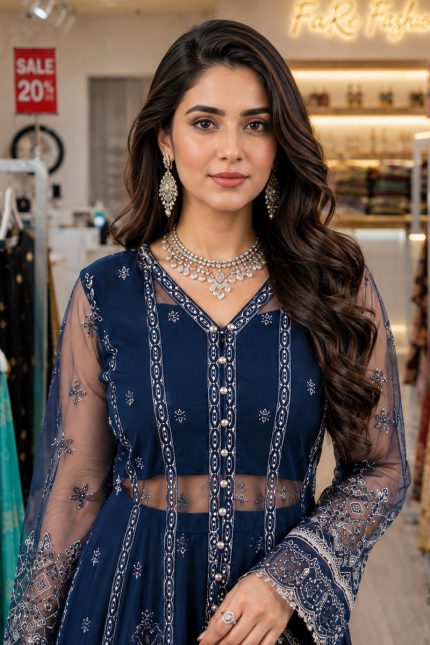 AIK Embroidered Net Salwer Suit In Blue 200555 02