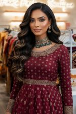Asim Jofa Luxury Jacquard Gown In Maroon 201367 02
