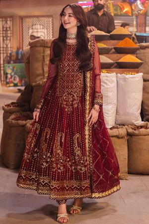 Asim Jofa Net Salwar Suit in Maroon 201883 01