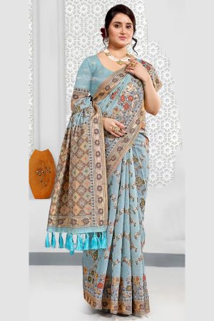 Cotton Mix Saree In Blue 600551 01