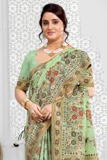 Cotton Mix Saree In Green 600553 02