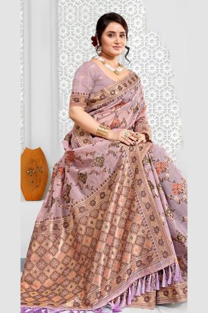Cotton Mix Saree In Purple 600554 01