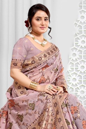 Cotton Mix Saree In Purple 600554 02