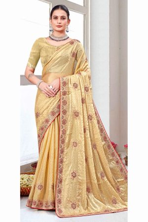 Designer Organza Saree In Golden 600544 01