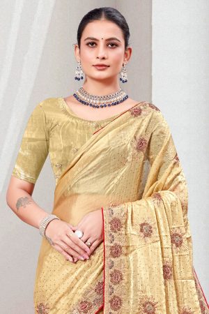 Designer Organza Saree In Golden 600544 02