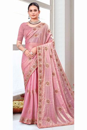Designer Organza Saree In Pink 600545 01