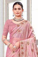 Designer Organza Saree In Pink 600545 02